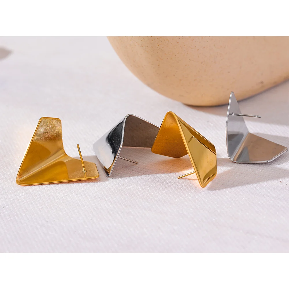 Glossy Stainless Steel Geometric Stud Earrings