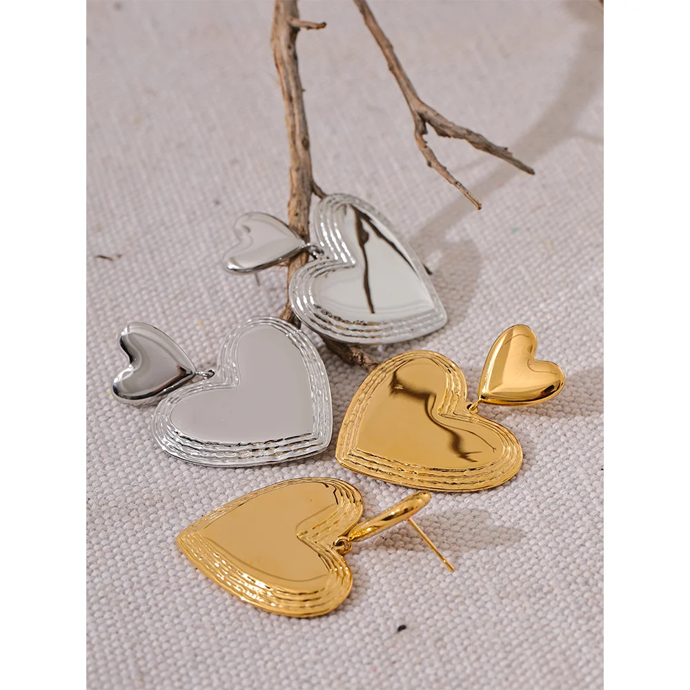 Heart Dangle Earrings in Gold & Silver