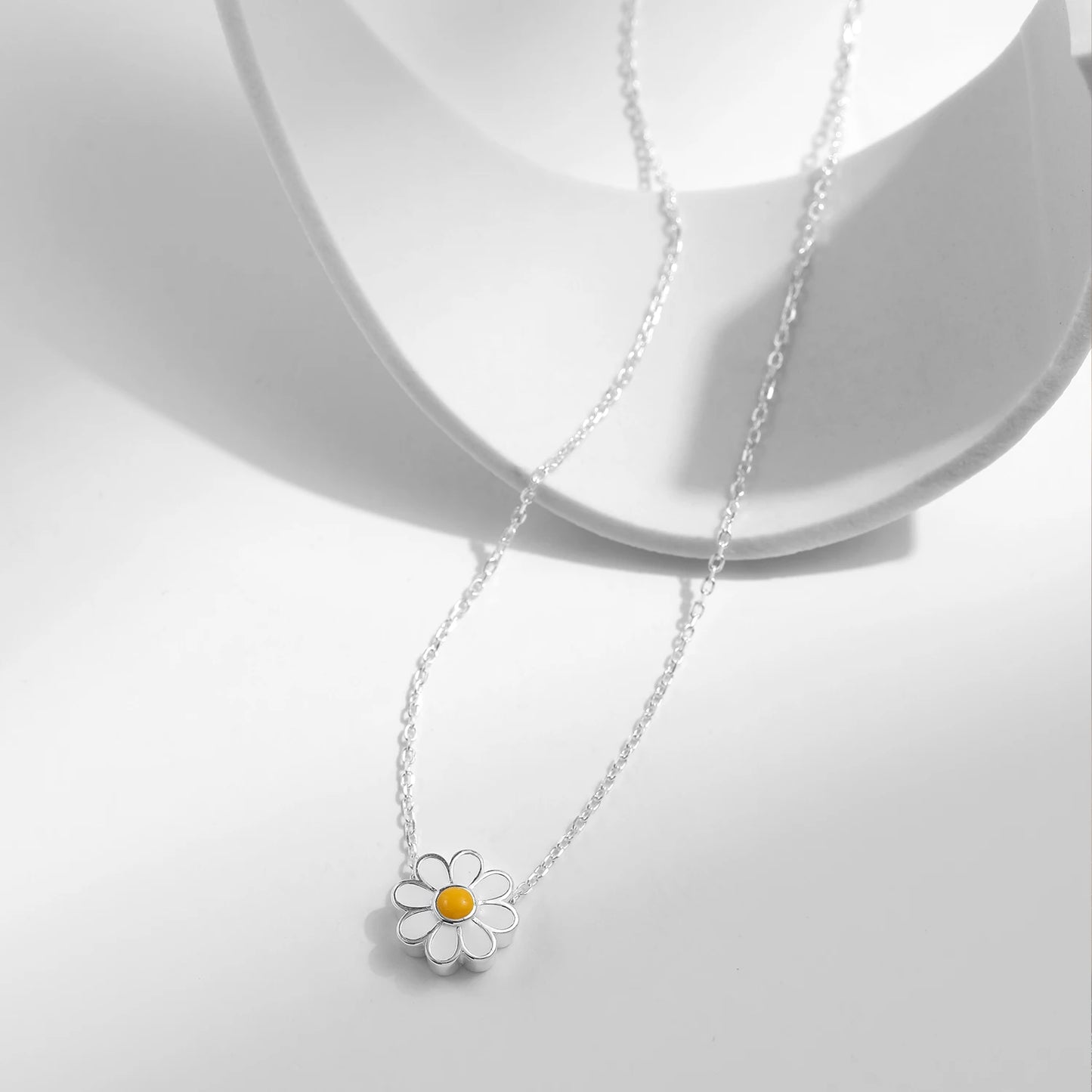 Sterling Silver White Enamel Daisy Necklace