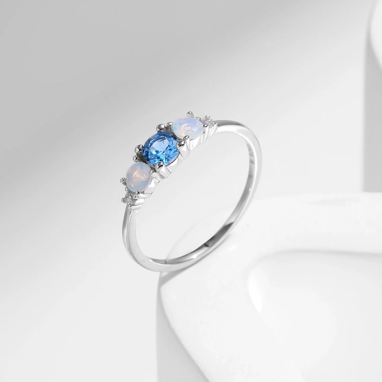 Dainty Trio Sterling Silver Opal Ring