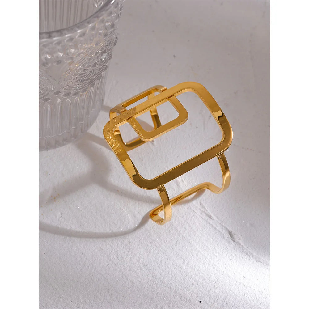 Wide Square Hollow Cuff Bracelet