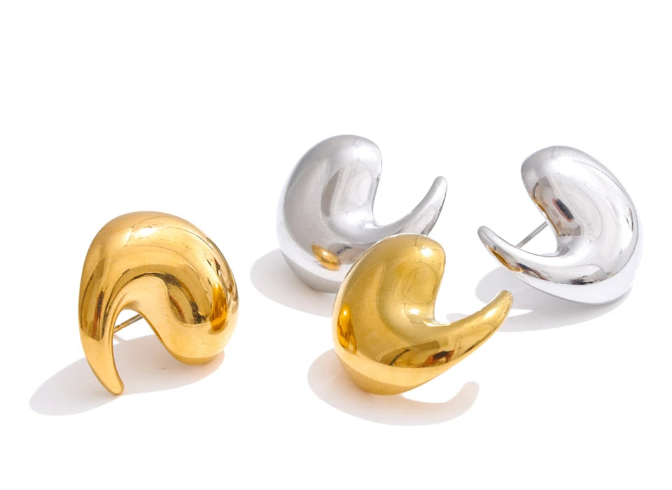 Sleek gold plated stud earring with modern water-drop silhouette