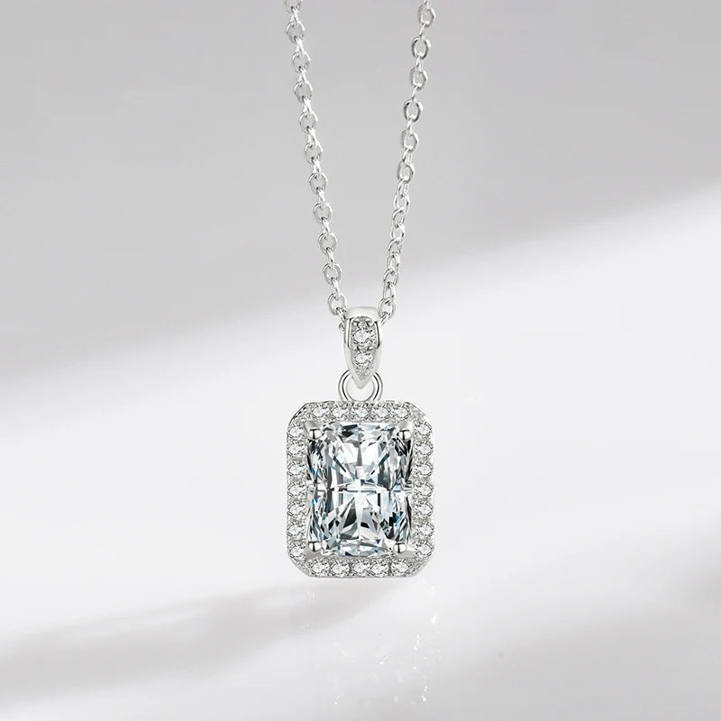 Sterling Silver Radiant Cut CZ Pendant Necklace