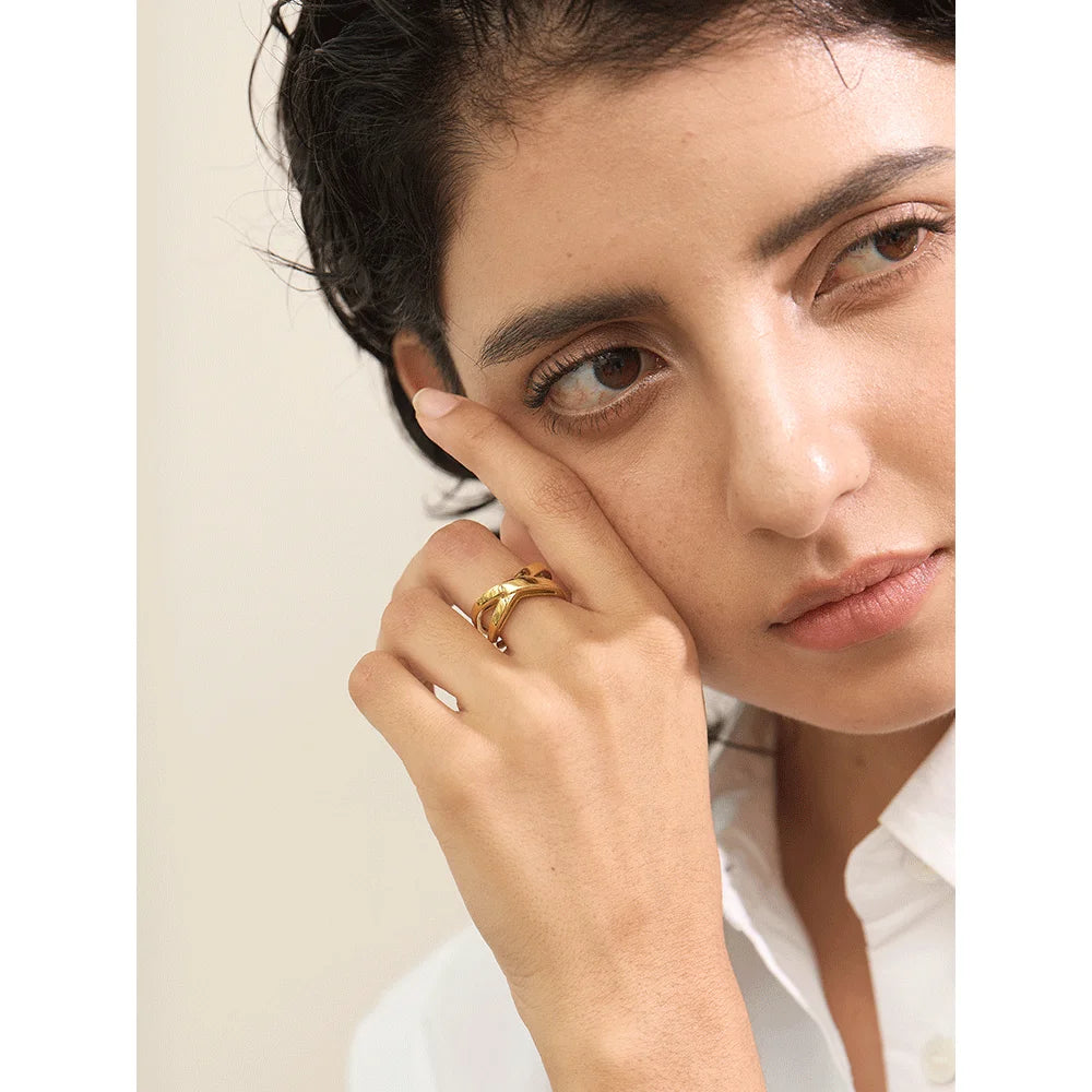 Minimalist 18K Gold Geometric Stainless Steel Ring