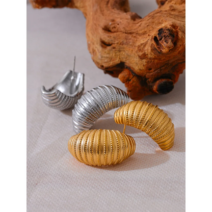 Geometric Croissant Stripe Earrings in Stainless Steel