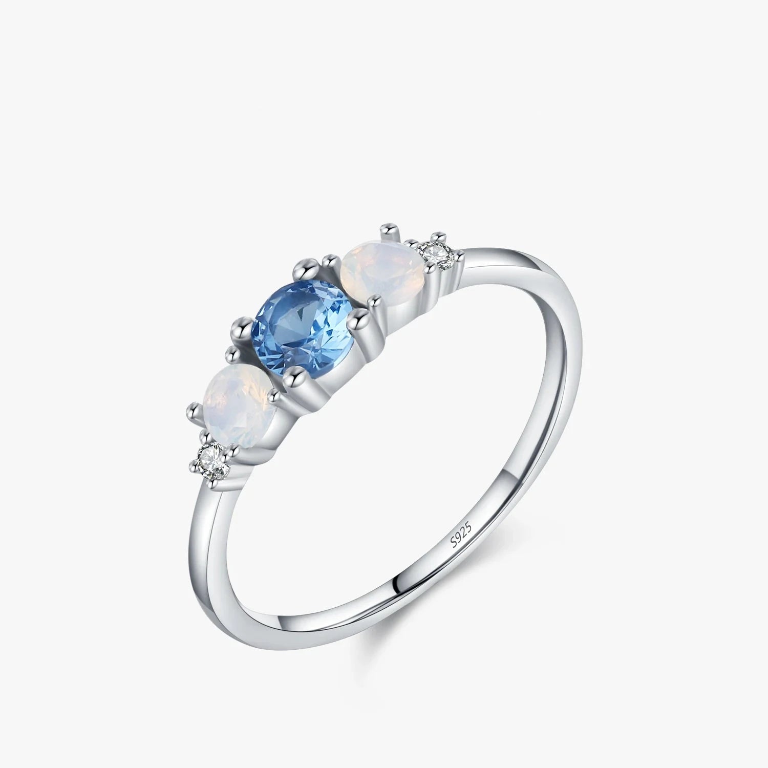 Dainty opal trio ring white gold plated sterling silver