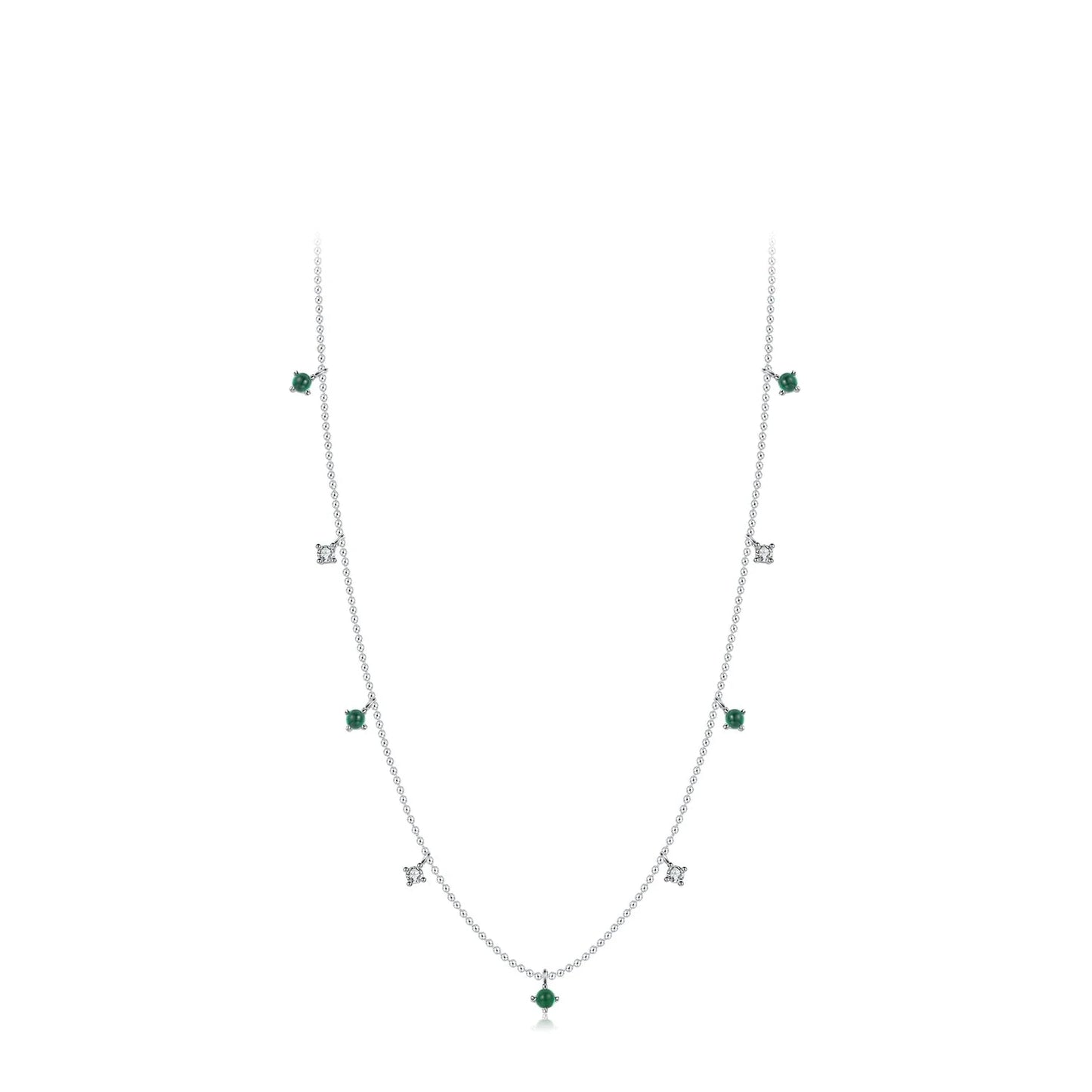 Sterling Silver Green CZ Round Pendant Necklace