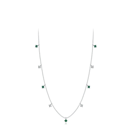 Sterling Silver Green CZ Round Pendant Necklace