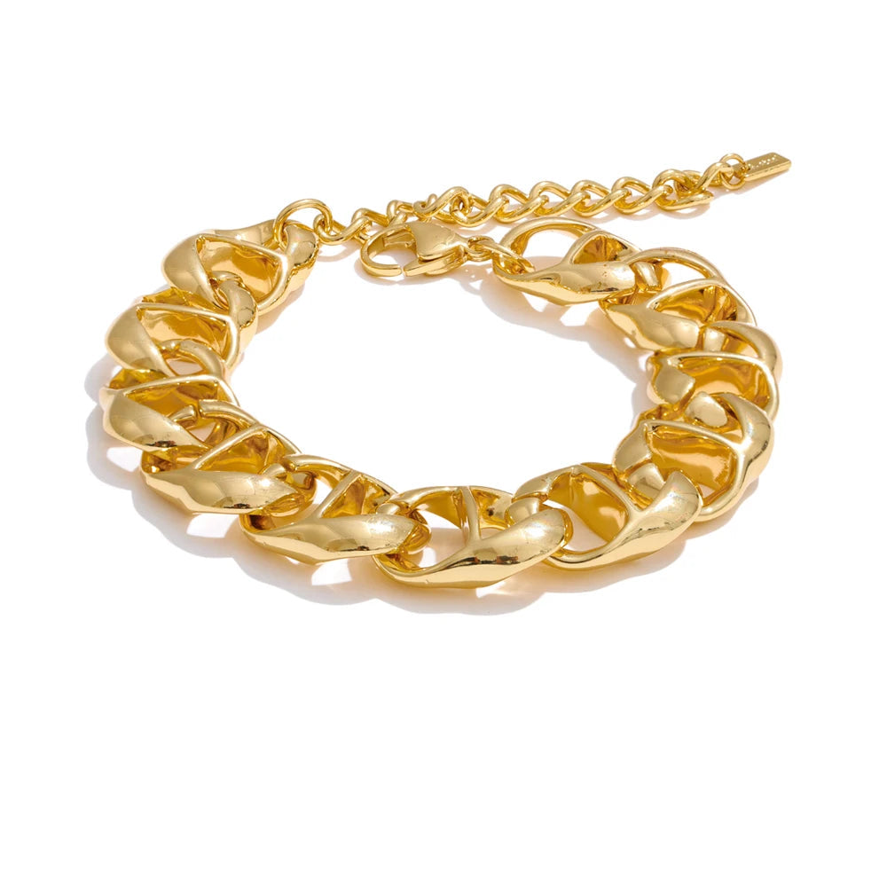 Wide chain bracelet gold plated finish styled as bracelet mens bracelet