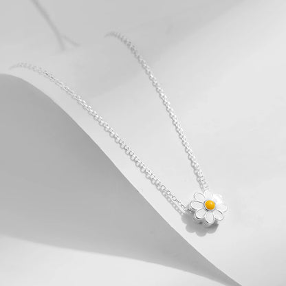 Sterling Silver White Enamel Daisy Necklace