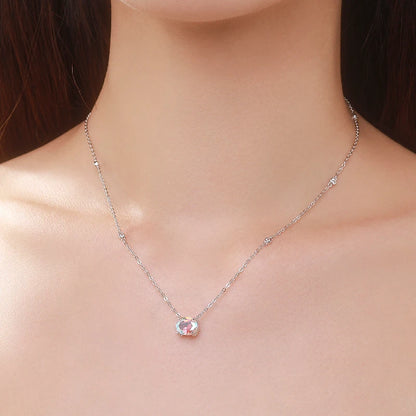 Sterling Silver Oval Cut Colorful CZ Necklace