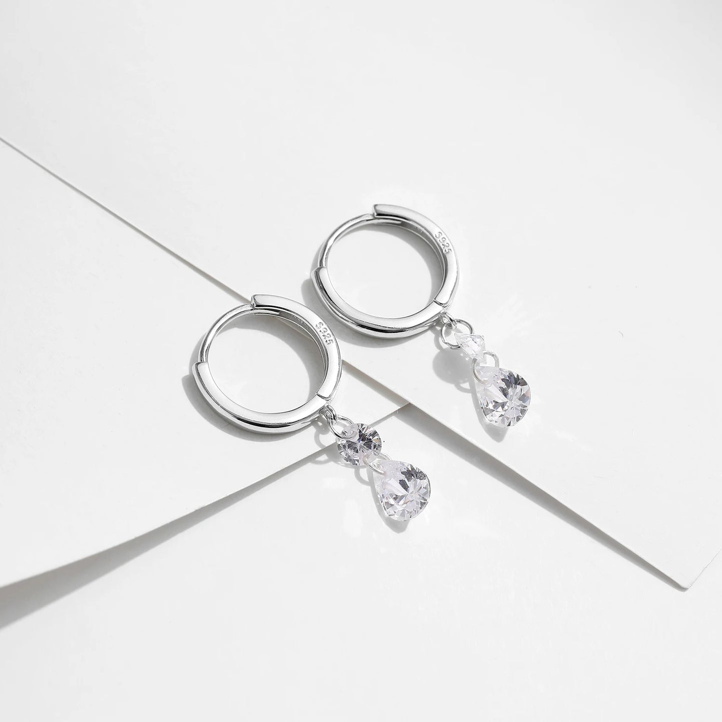 Sparkling CZ Water Drop Hoop Earrings