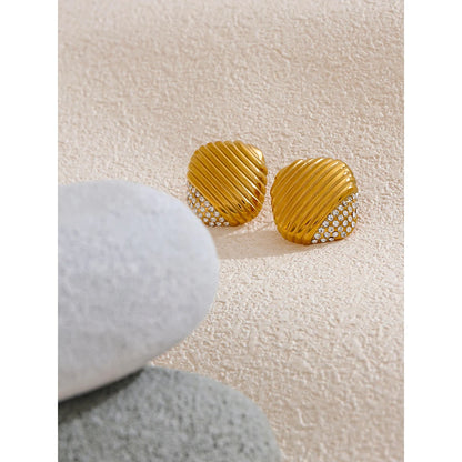 Cubic Zirconia Stripe Geometric Stud Earrings