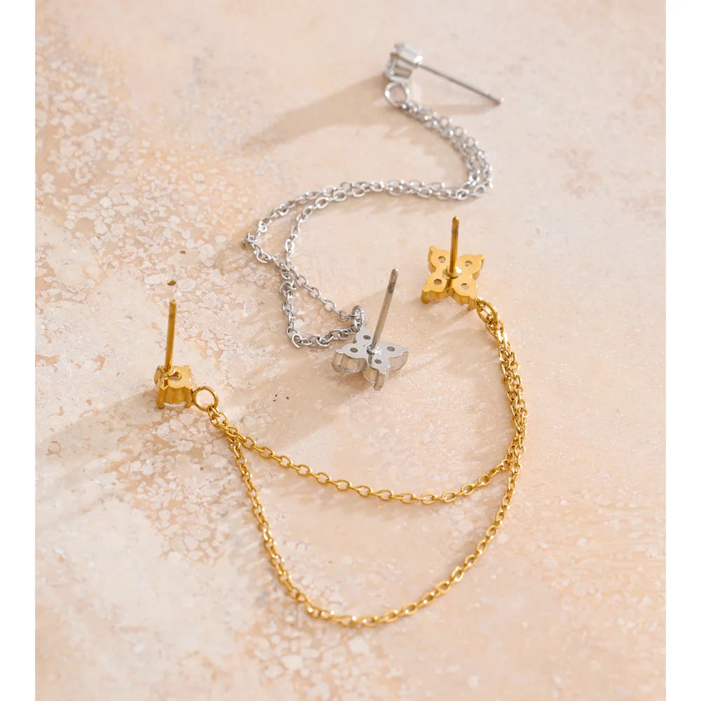 Stylish ear rings gold earrings with chain drop movement