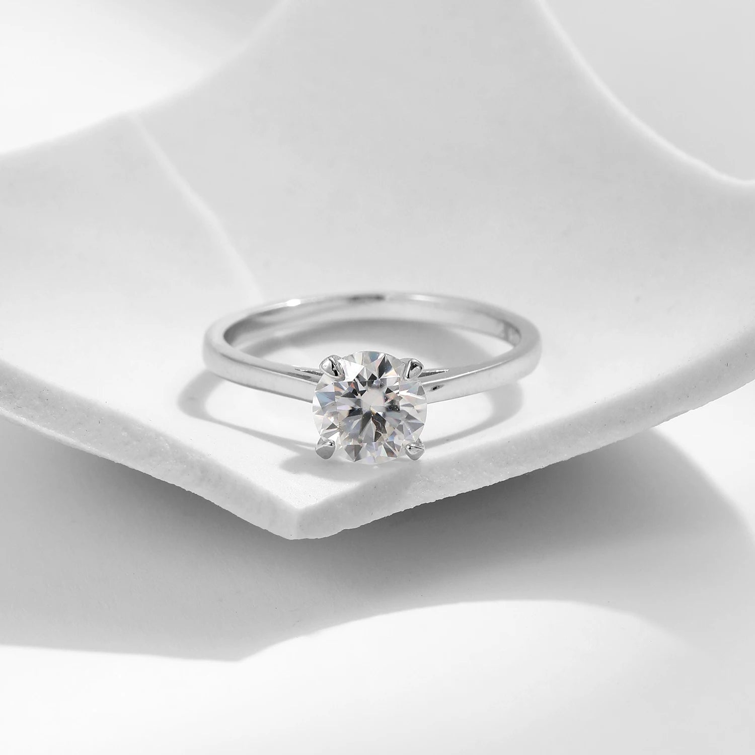 Sterling silver engagement ring with radiant moissanite