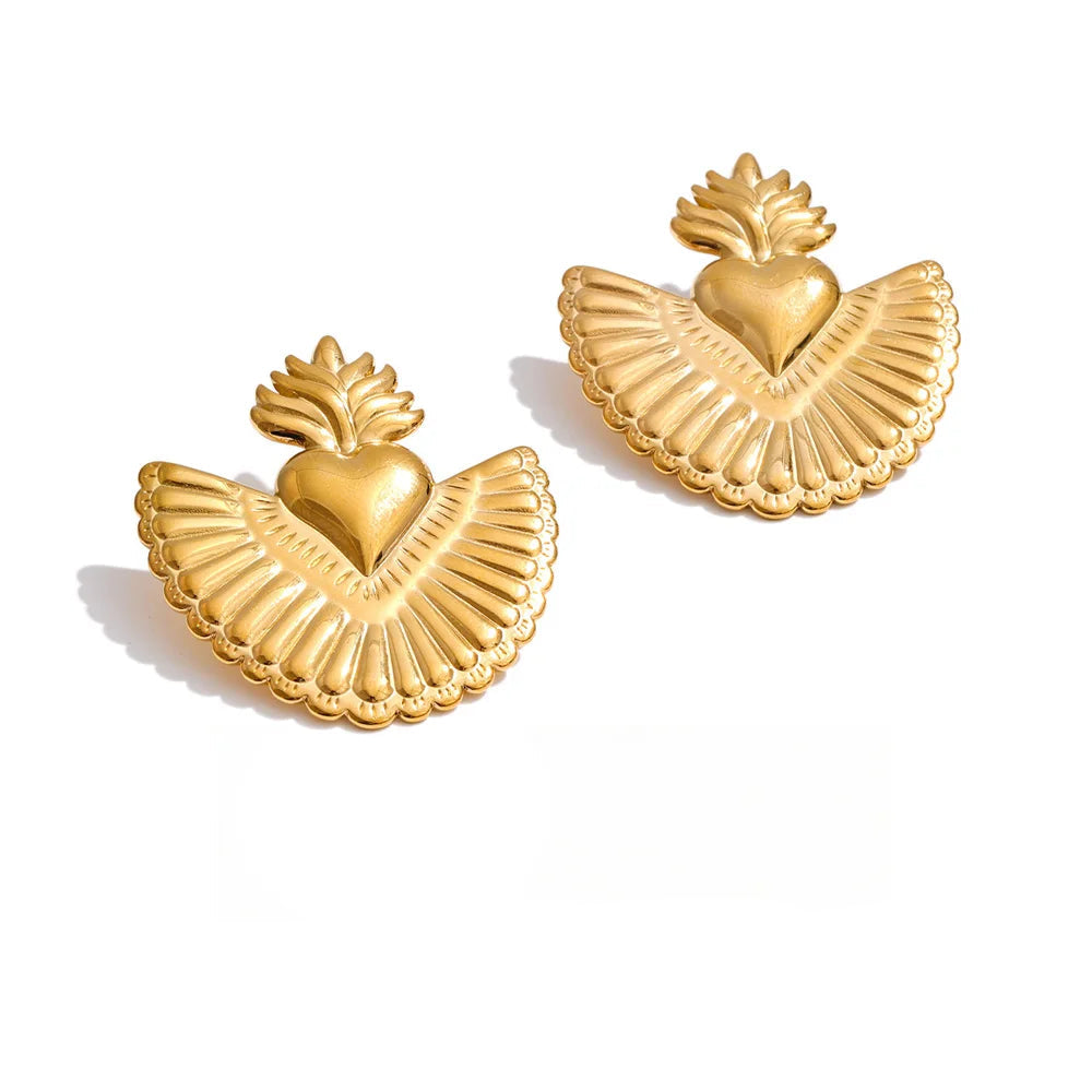 Gold plated heart geometric stud earrings in stainless steel