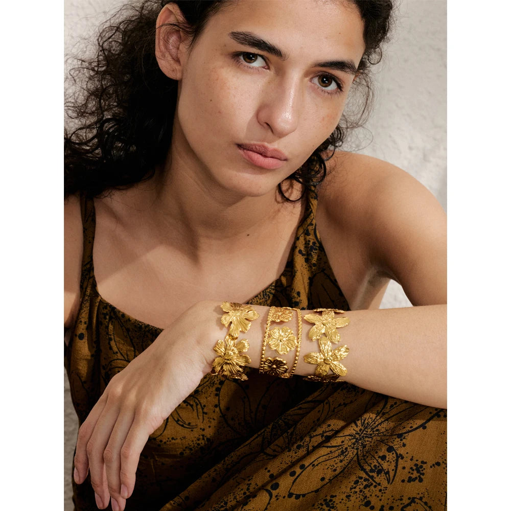 Cuff bracelet with gold plated glow layered with bracelet bracelets stack