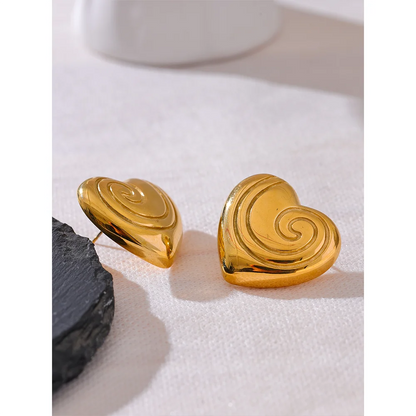 18K Gold Plated Heart Stripe Stud Earrings