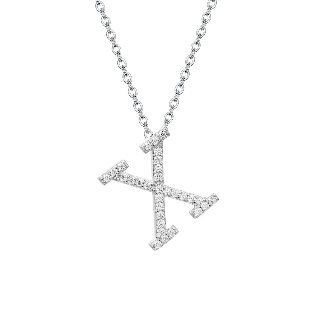 Necklace letter X highlighted in silver color on a 925 sterling silver base
