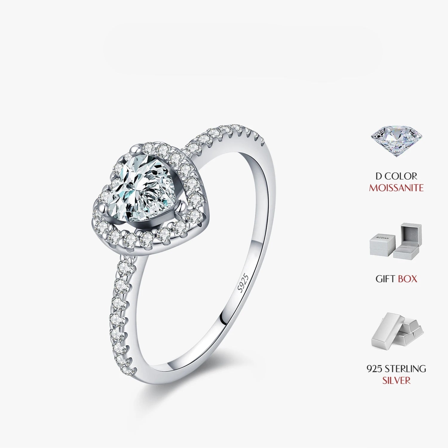 Luxury jewelry ring for wedding with heart moissanite center