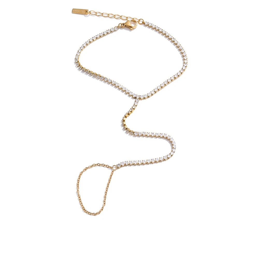 Cubic zirconia hand chain bracelet in stainless steel jewelry for women jewelry