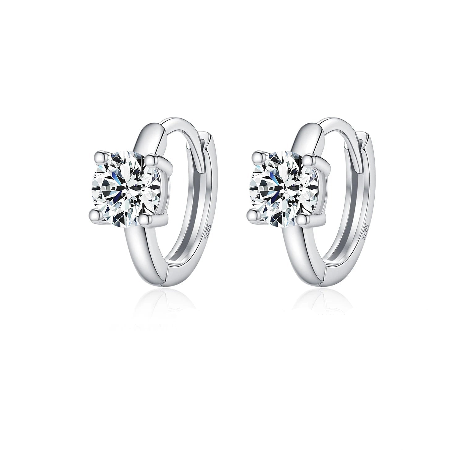 D color moissanite round hoop earrings in polished sterling silver
