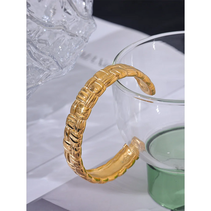 Gold Textured Open Cuff Bracelet in Stainless Steel