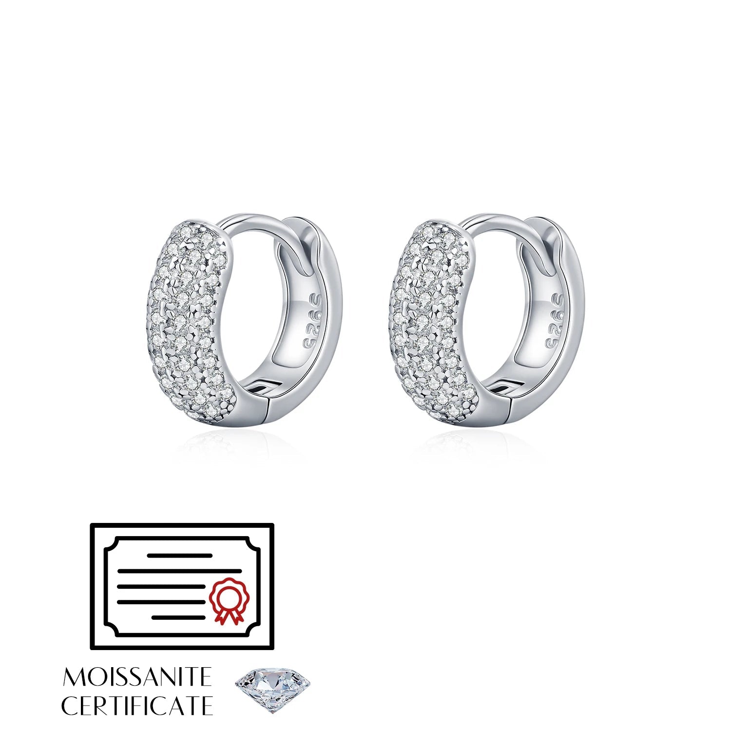 Fine moissanite diamond earrings in polished 925 silver