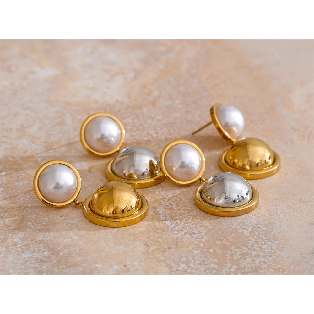 Simulated Pearl Round Drop Earrings