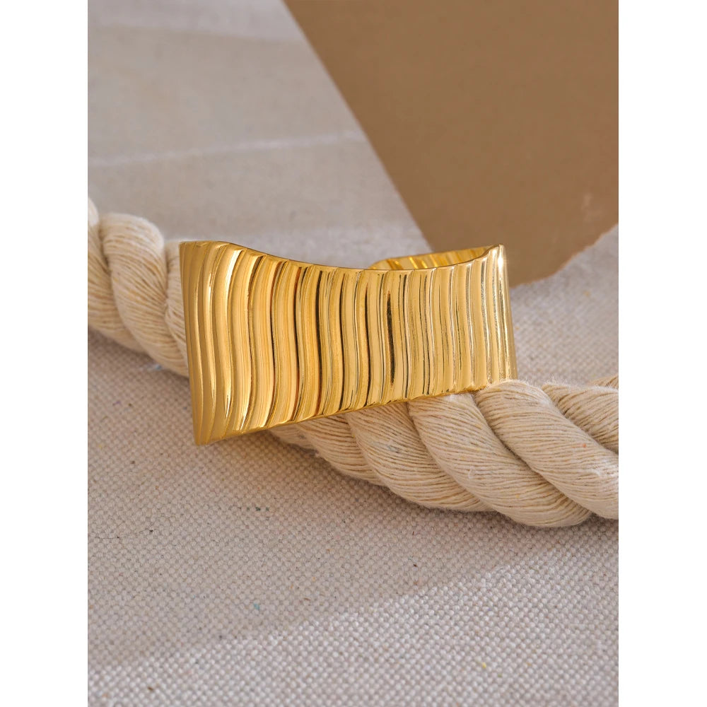 Striped Wide Cuff Open Bracelet in Gold