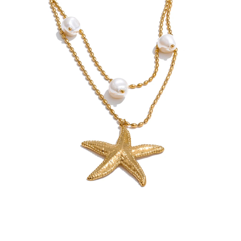 Double layer ocean necklace and necklace in gold plated stainless steel jewelry