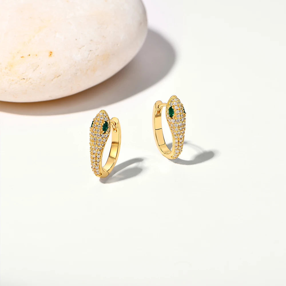 Sterling silver moissanite snake stud earrings with emerald detail