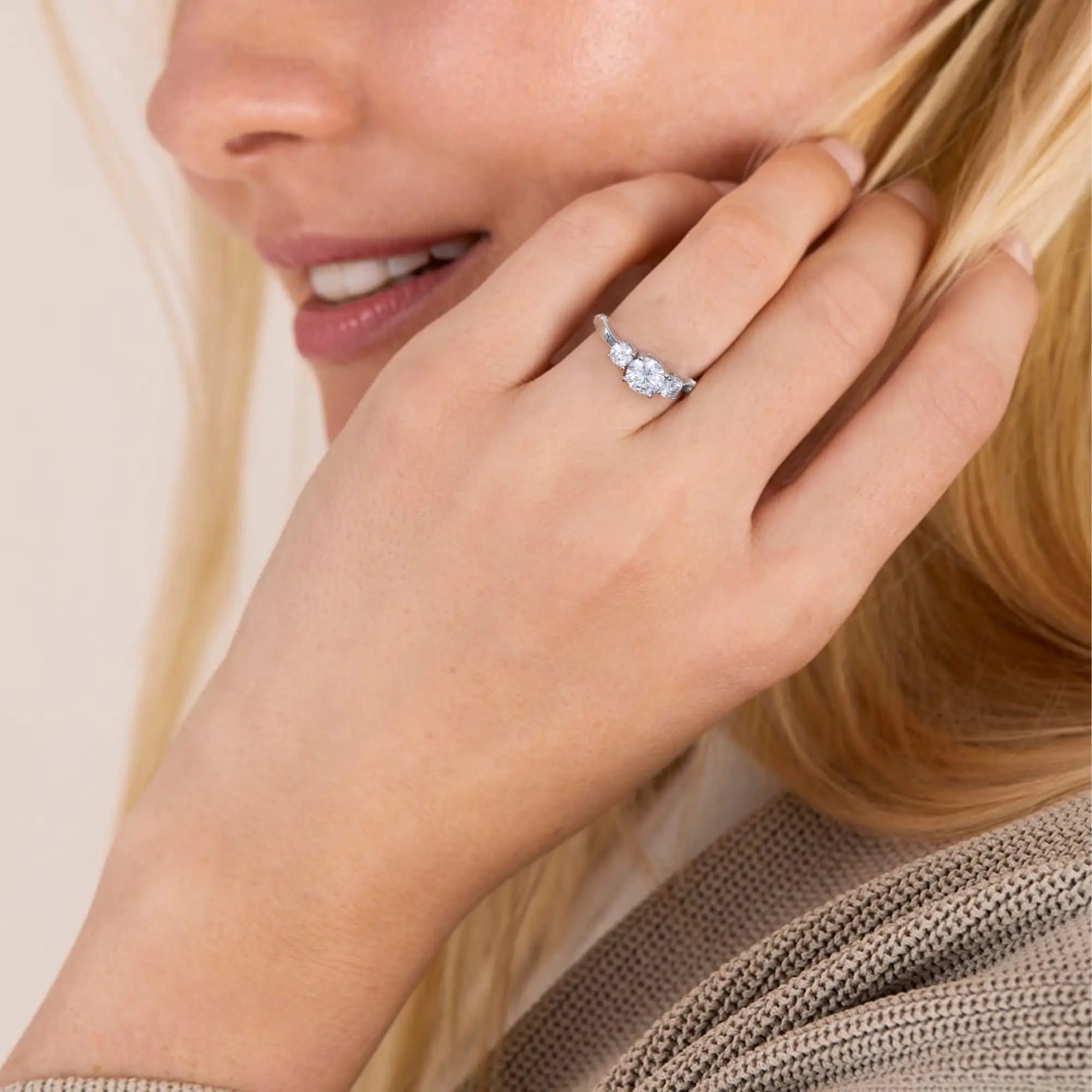 Moissanite jewelry rings display with a 2.0CT moissanite ring centerpiece