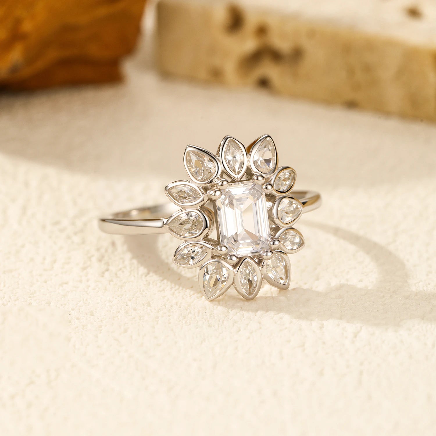 Close view of silver wedding ring for wedding with graceful shine