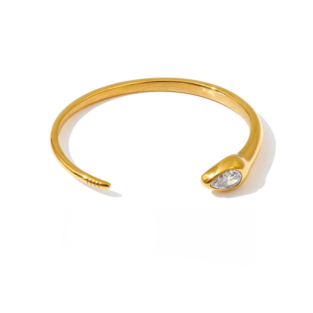 Golden snake shape cuff bracelet with zirconia sparkle