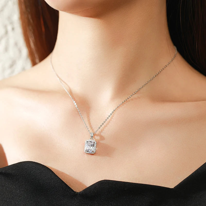 Sterling Silver Radiant Cut CZ Pendant Necklace