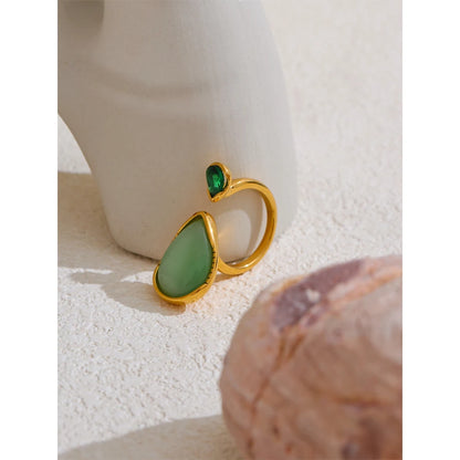 Green Zirconia Water Drop Golden Ring