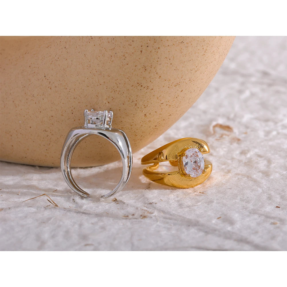 Wide Geometric Cubic Zirconia Fashion Ring