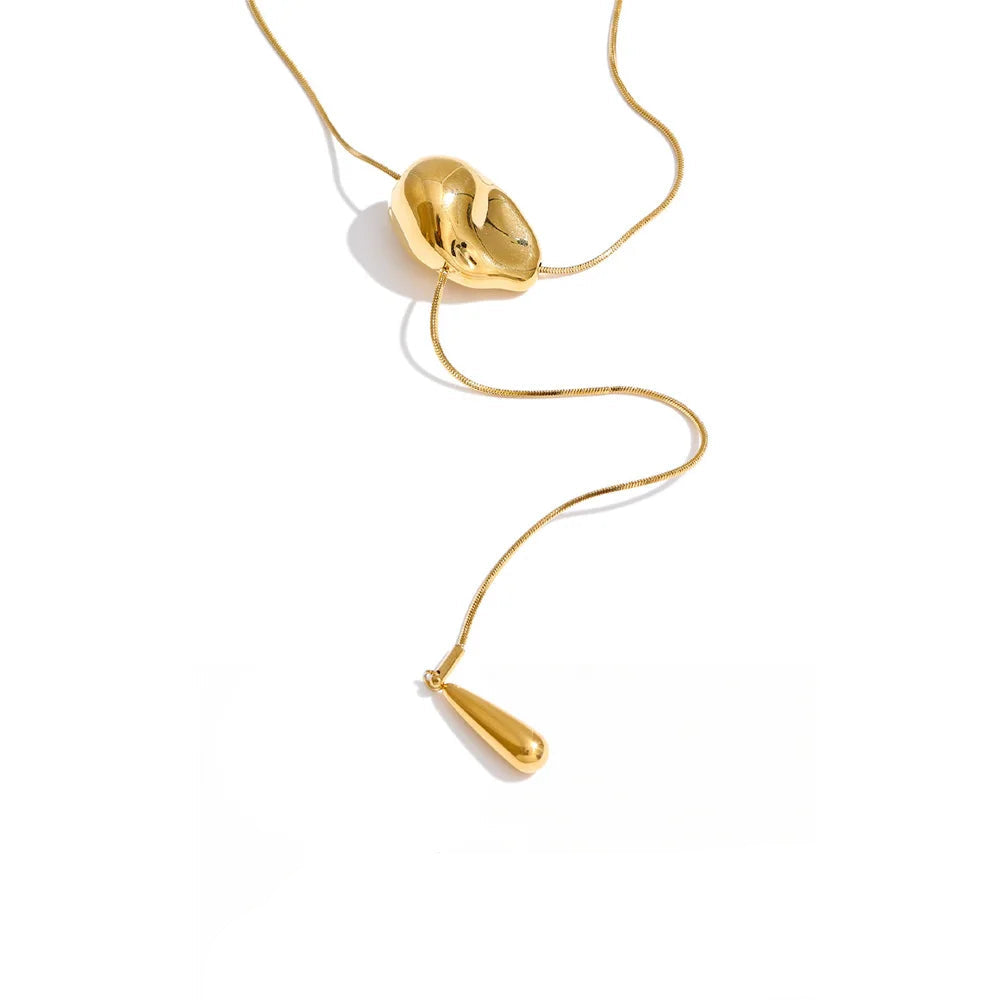 Gold plated geometric adjustable chain drop necklace stainless steel