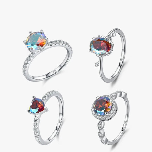 Radiant Rainbow Heart Sterling Silver Cocktail Ring