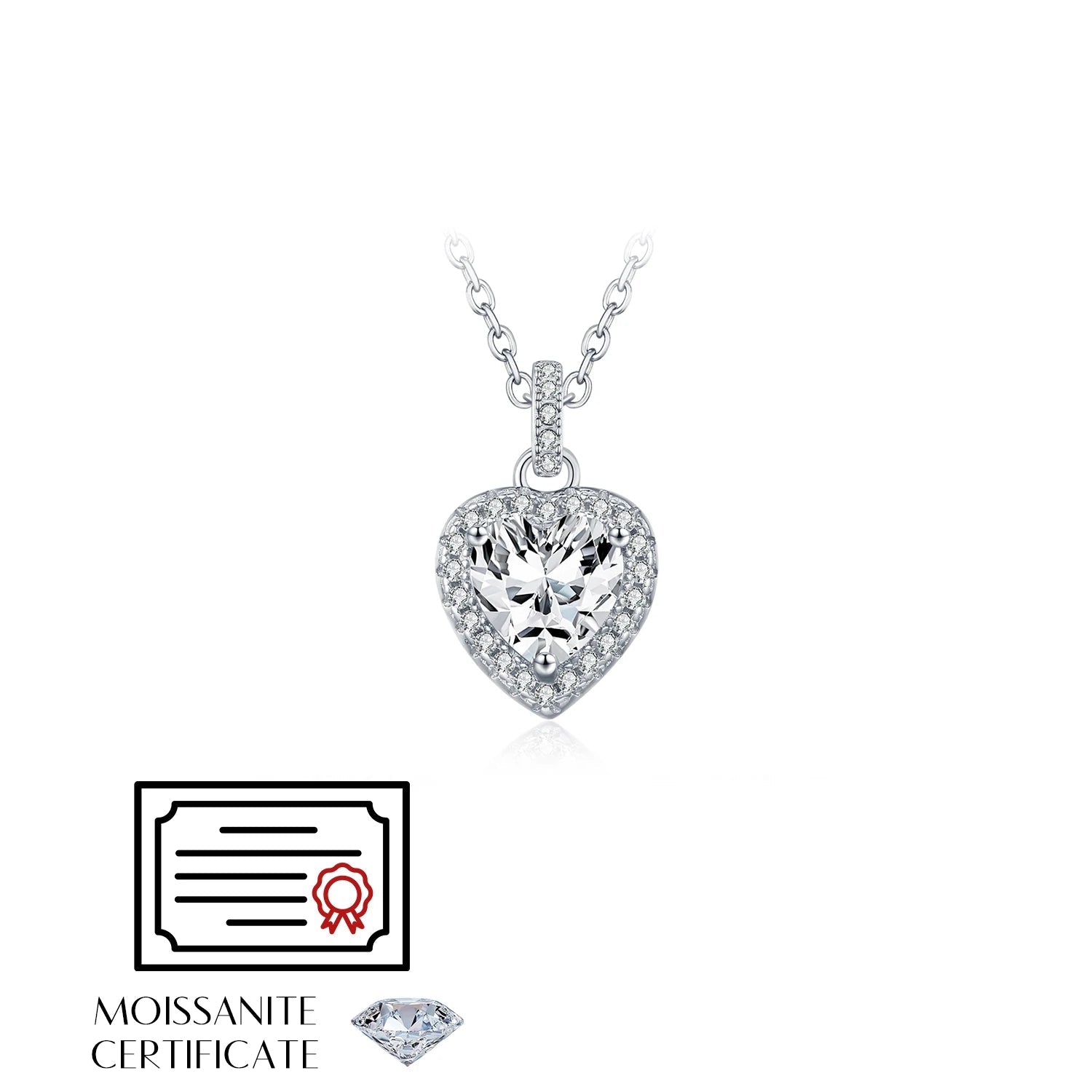 Romantic pendant necklace for women with heart shaped moissanite centerpiece