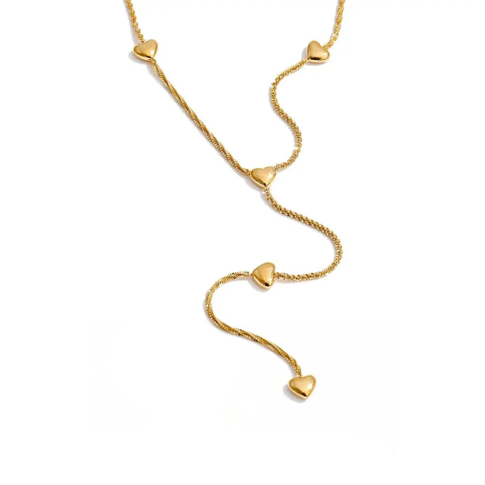 Gold plated heart love Y chain drop necklace stainless steel jewelry