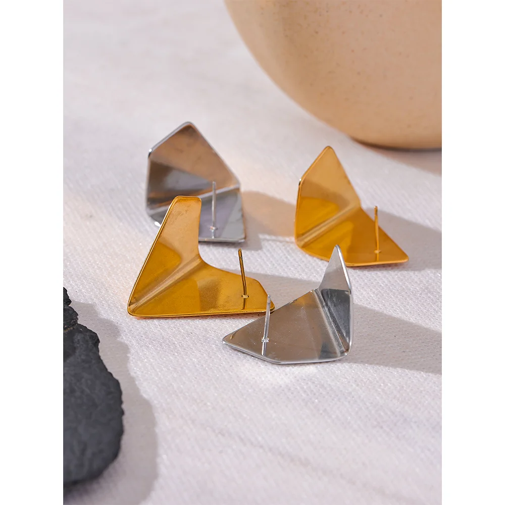 Glossy Stainless Steel Geometric Stud Earrings