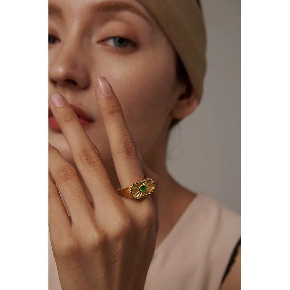 Trendy Green Opal Stone Geometric Ring