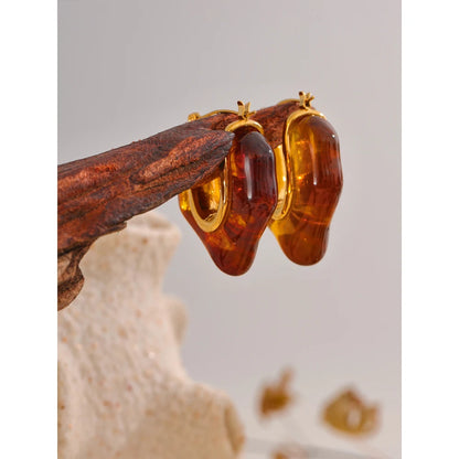 Amber Resin Geometric Hoop Earrings