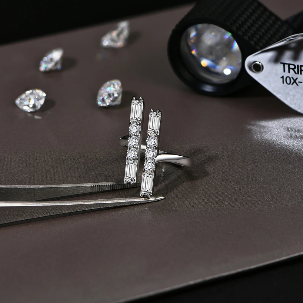 Sterling silver ring D-VVS1 moissanite statement shine