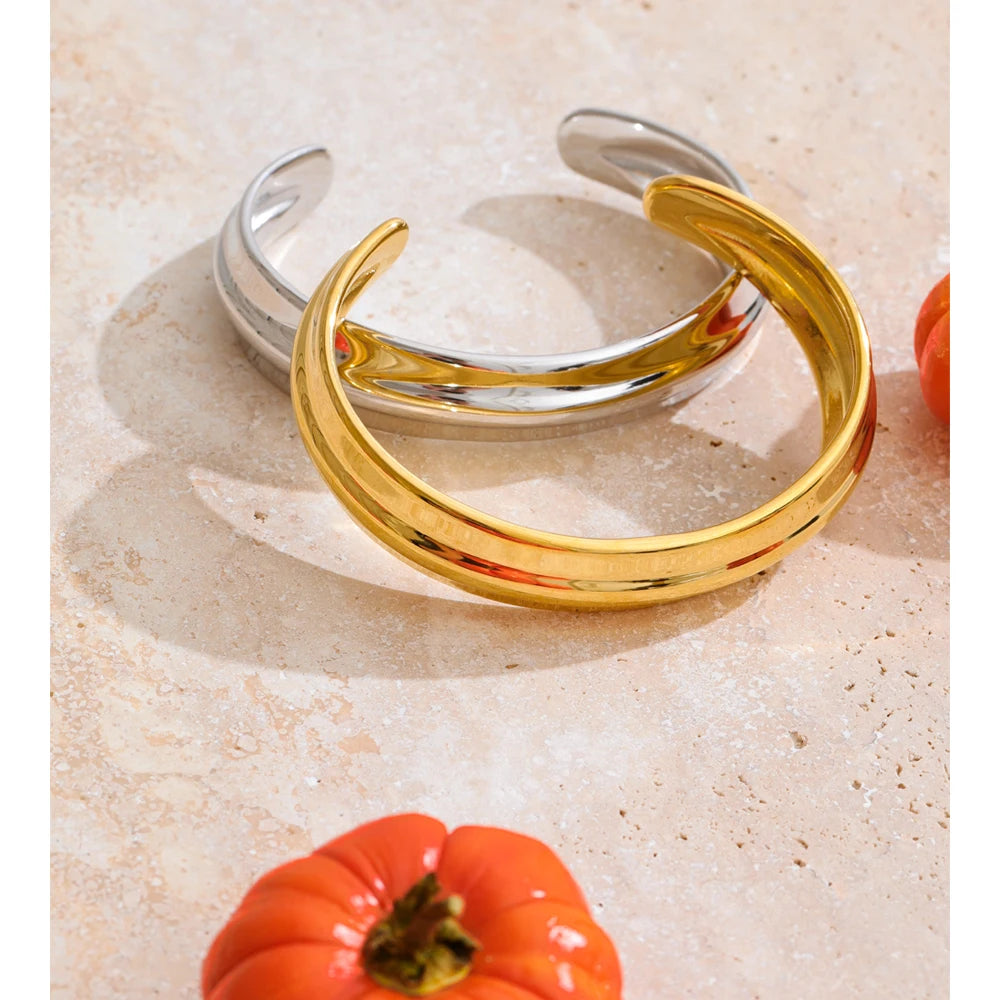 elegant gold plated stainless steel open statement bangle for daily styling
