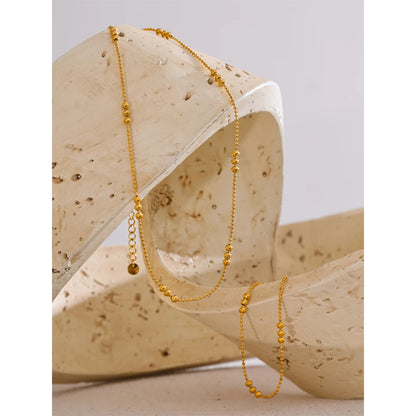 18K Gold Beads Chain Necklace & Bracelet Set