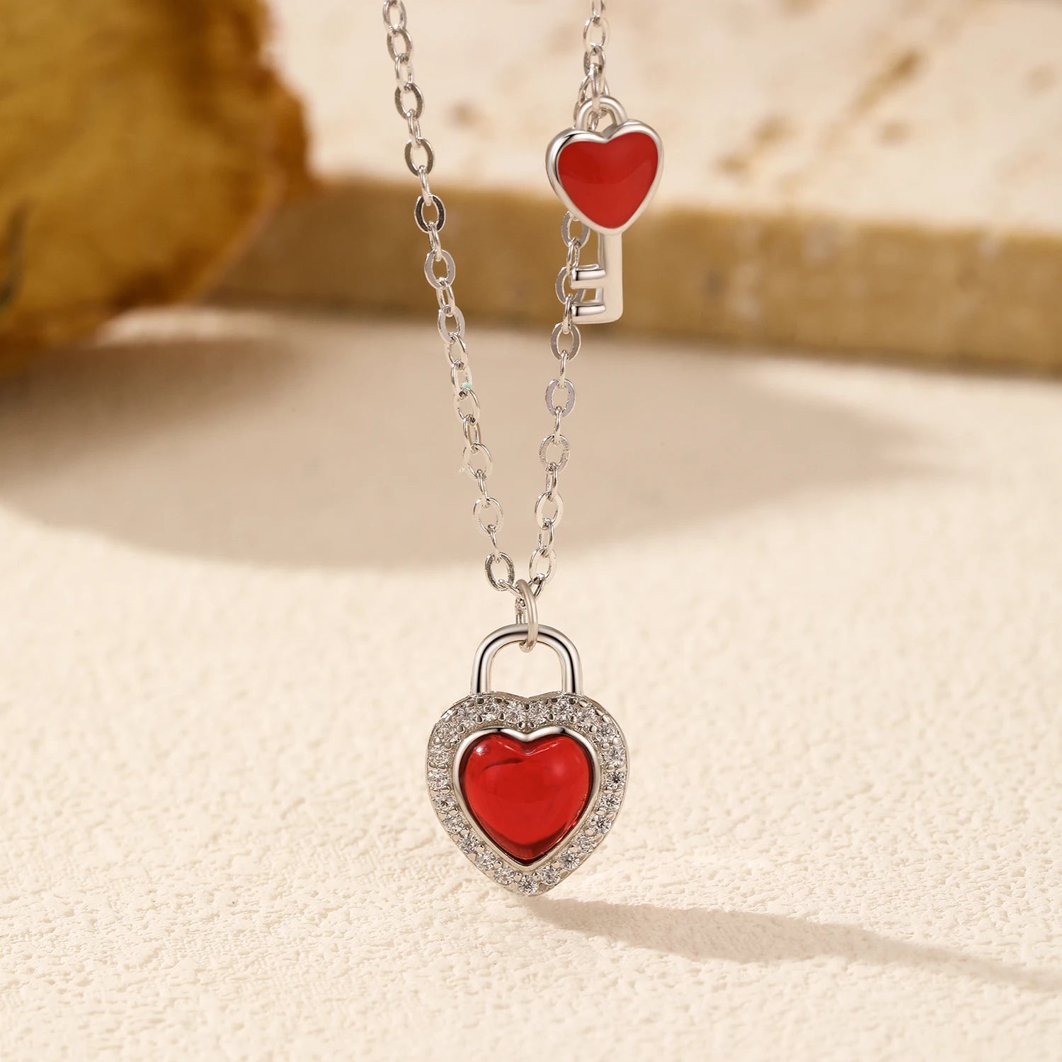 Heart lock necklace styled as a pendant necklace for everyday wear