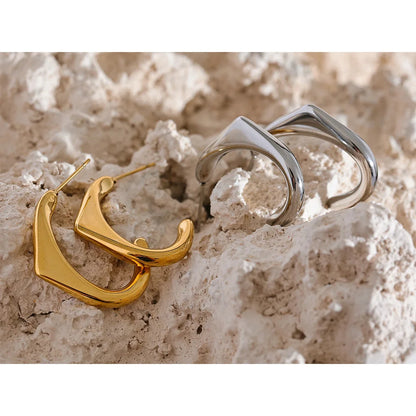 Minimalist C Shape Stainless Steel Hoop Earrings